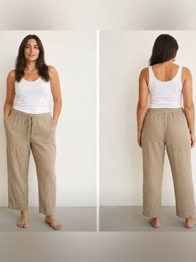 Dylan Women’s Beige Textured Gauge Joggers Loungewear Pants 💯 Cotton XL